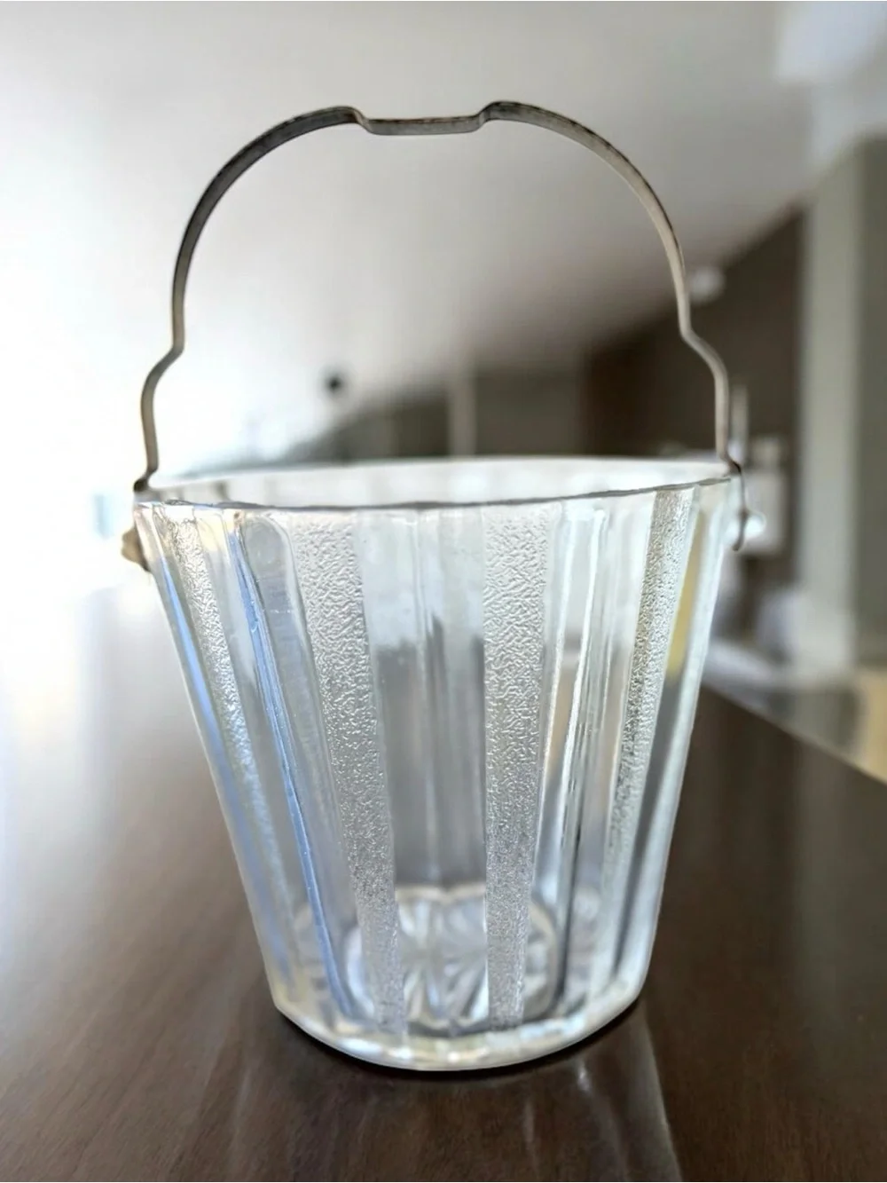 Mid-Century Modern (MCM) glass ice bucket produced by the Heller Glass Company